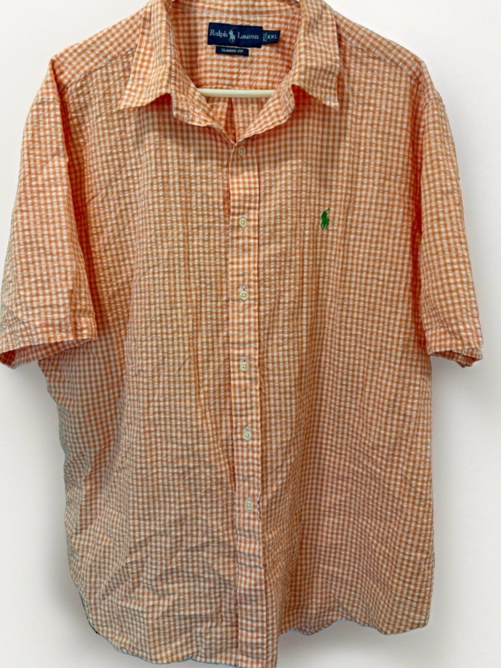 Polo Ralph Lauren Seersucker Shirt 2XL Orange Check Short Sleeve Classic Fit